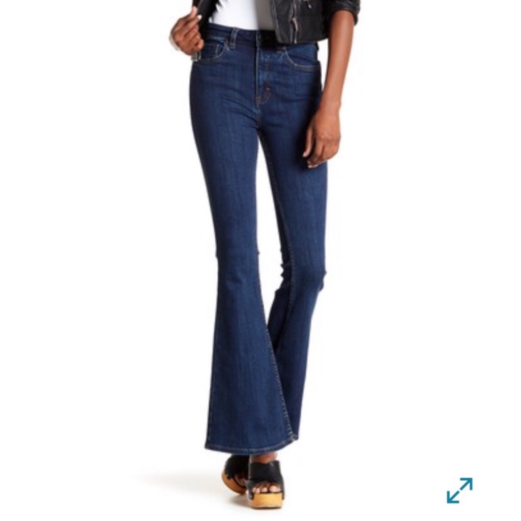 Free People High Rise Flare Jeans Dark Wash 70s Retro Stretch